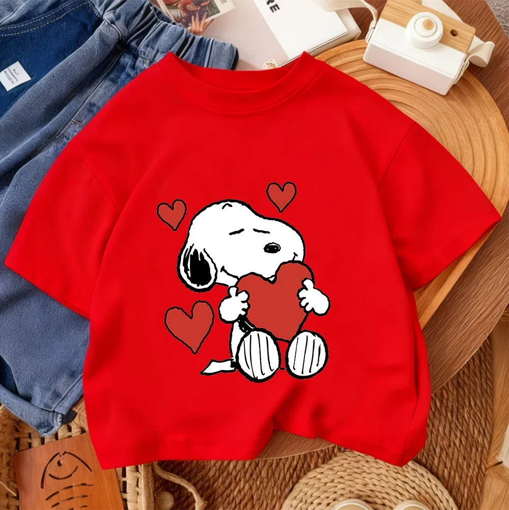 

Футболка с короткими рукавами и принтом Kawaii, летняя повседневная модная детская рубашка с рисунком Снупи для детей 3-14 лет