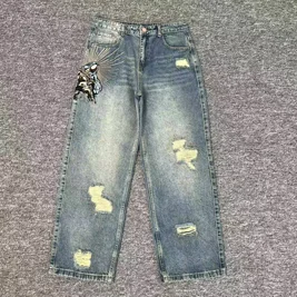 Derschutze Jeans Europa American Street Ricamo Modello Pantaloni in denim Uomo Donna Y2K Harajuku Pantaloni larghi gotici