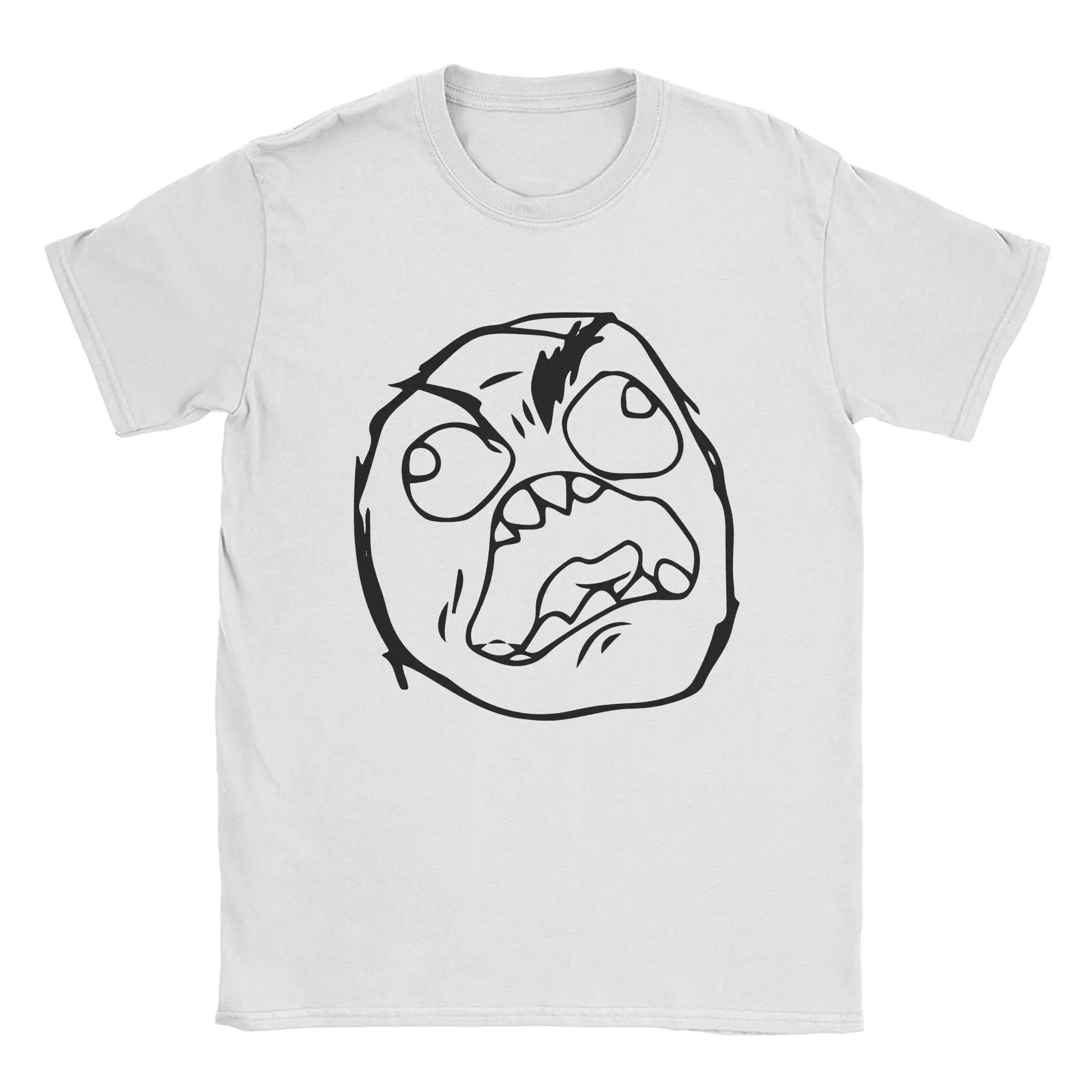 Troll Face Meme Angry Mad Reaction Face T Shirts Men Pure Cotton Fun T-Shirt Round Neck  Tees Short Sleeve Clothes Summer