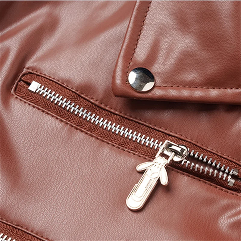 2025 Streetwear Leather Jacket Women's Short Coat High-waisted Slim Inclined Zipper-up Casual Motorcycle Outerwear Autumn Winter