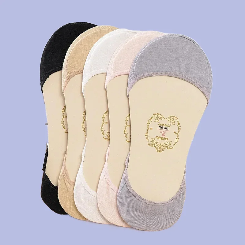 Chaussettes fines invisibles en silicone pour femmes, chaussettes de rinçage à coupe basse, chaussettes d'été en coton, chaussettes non aldes, pantoufles pour femmes, chaussettes de bateau, 5 paires