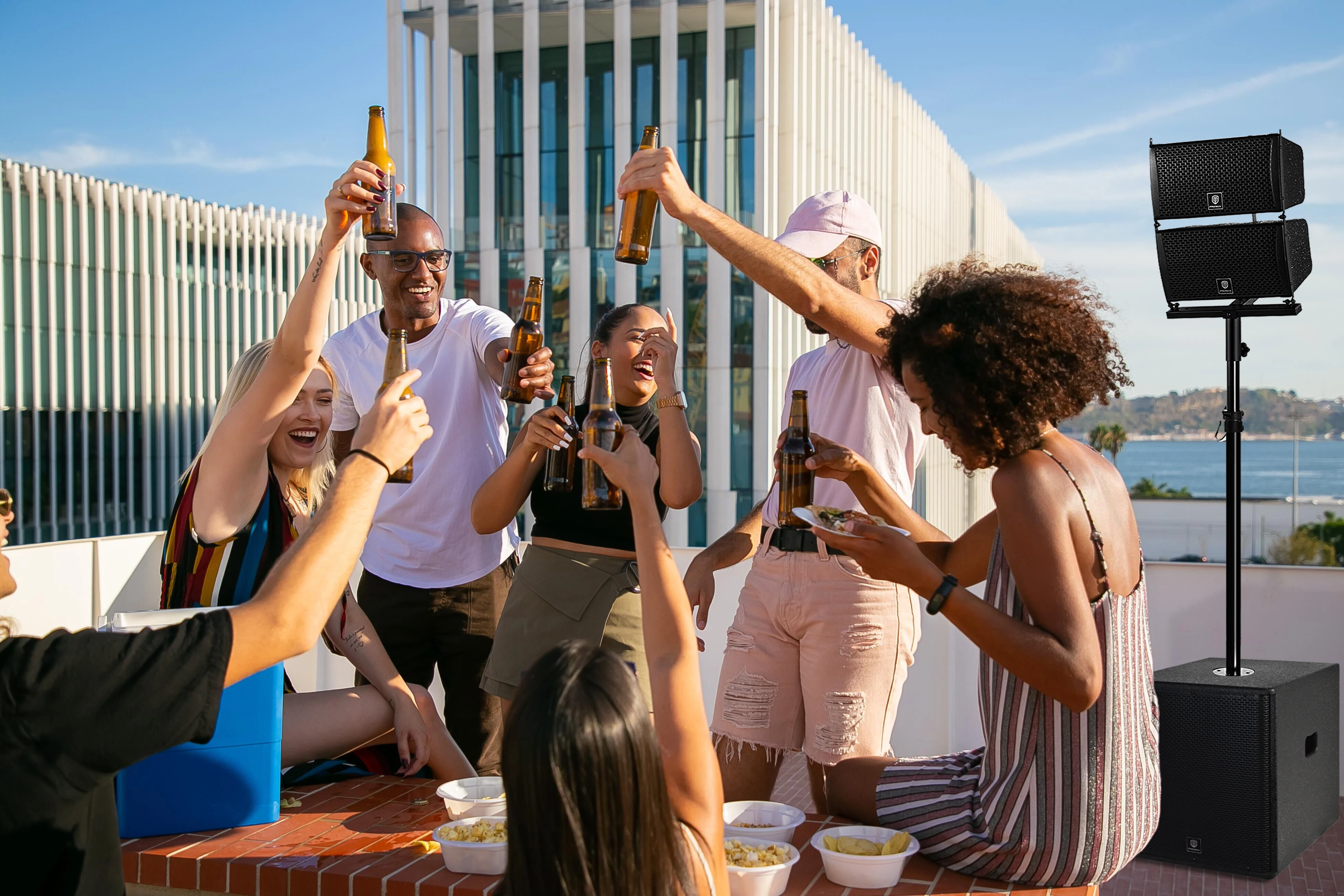 PRORECK Club 6000 Juego combinado de sistema de altavoces PA estéreo P.M.P.O de 15 pulgadas y 6000 W, 4 altavoces line array, 2 subwoofers de 15 pulgadas con BT