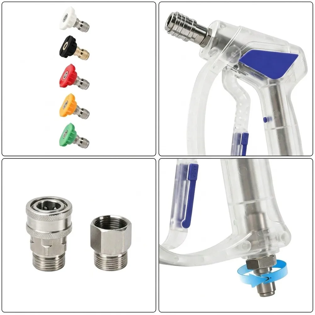 Transparent Car Wash Water Cleaner 5000 PSI Pressure Washer Attachment with Five Spray Nozzles and 360 Degree Swivel Connector