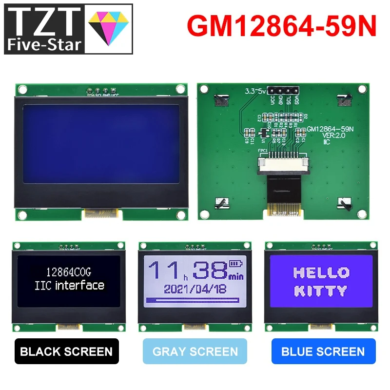 

TZT 12864 IIC LCD Module 128X64 I2C ST7567S COG Graphic Display Screen Board LCM Panel 128x64 Dot Matrix Screen For Arduino