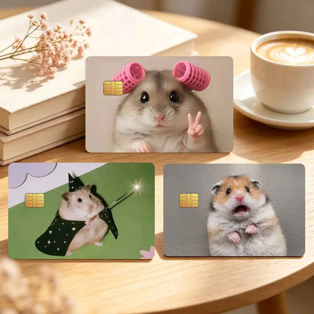 Funny Magic Curly Hair Hamster Meme Credit Card Sticker Waterproof Anti-Scratch 4PCS Bank Debit Traffic Cover Decoration