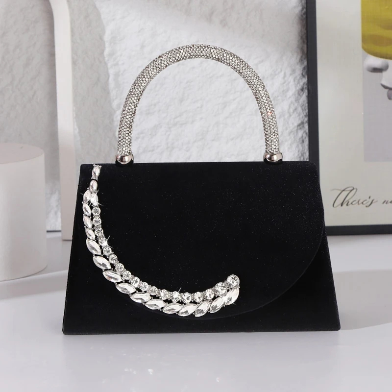 

Luxury Sparking Rhinestone Handbag Shiny Full Diamonds Handle Evening Bag Exquisite Black Chain Dinner Banquet Wedding Dress Bag