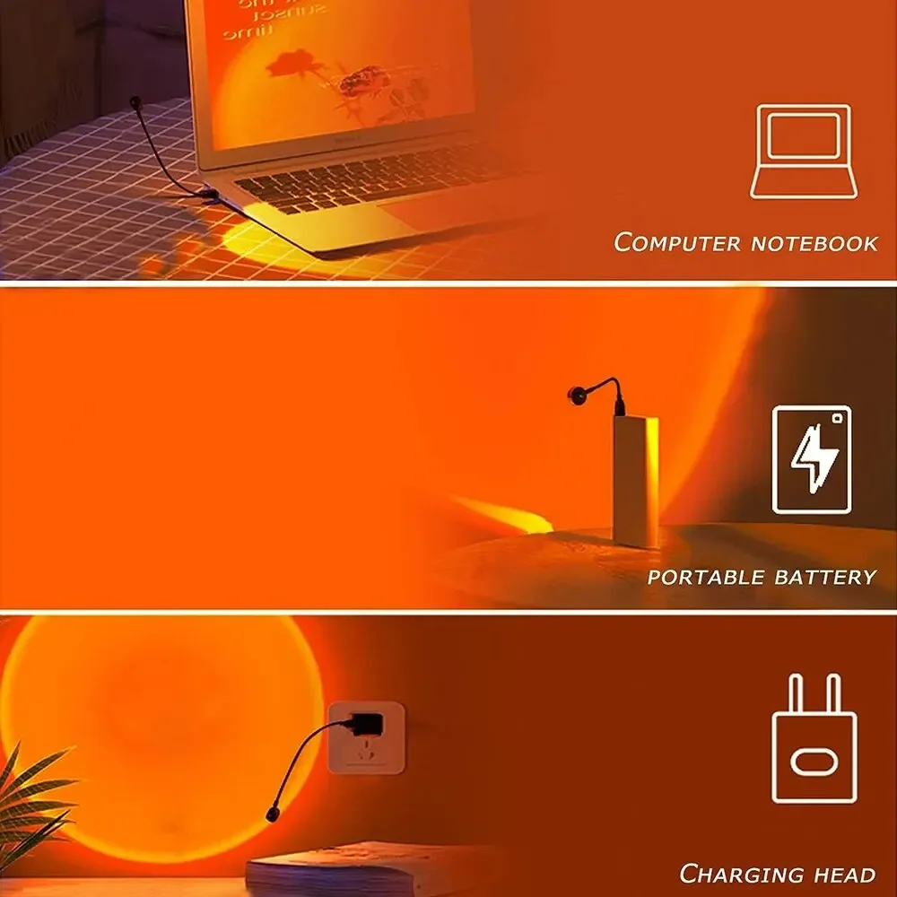 Lámpara USB de puesta de sol, lámpara de proyector de luz nocturna de ambiente de puesta de sol para dormitorio, luz de ambiente, decoración de pared, regalo