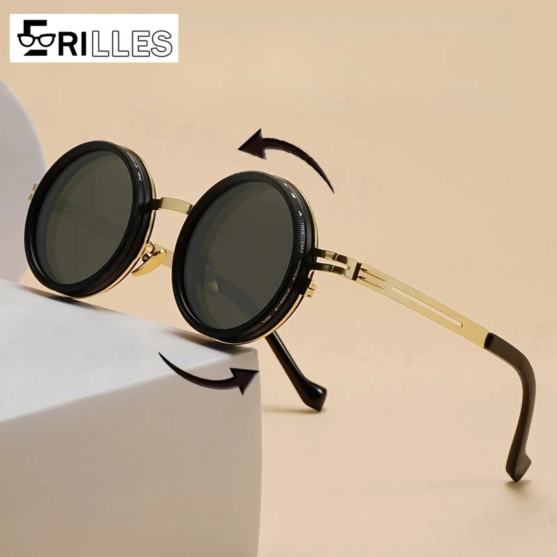 

Manual Polarization Adjustment Sunglasses, UV400 Full Protection Round Frame, Outdoor Anti-Glare Glasses for Beach Cycling
