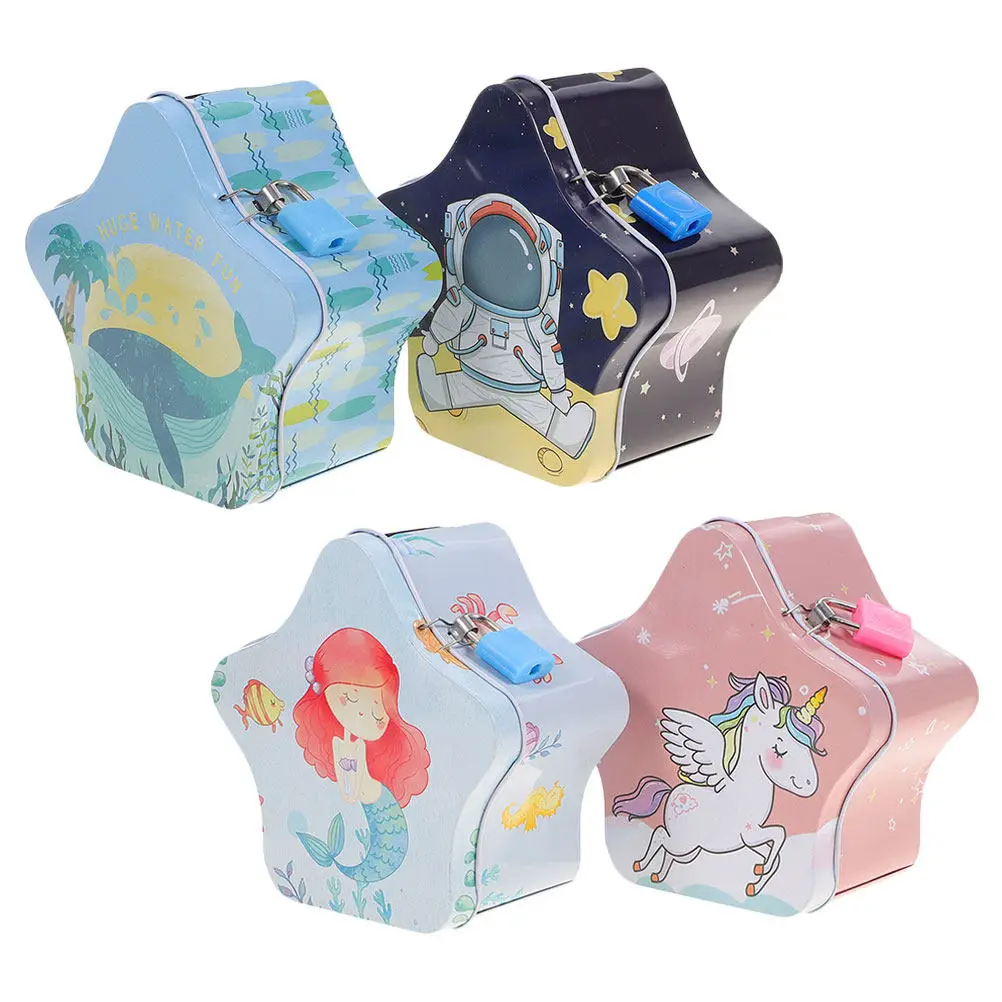 4-個子供用貯金箱星型コインバンク缶子供用貯金箱子供用漫画収納容器女の子貯金箱