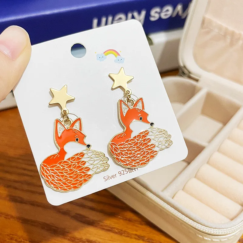 Fashion Kawaii Kitty Bunny Panda Pendant Earrings Cute Cartoon Animal Enamel Stud Ear Jewelry Birthday Gifts For Women Girls