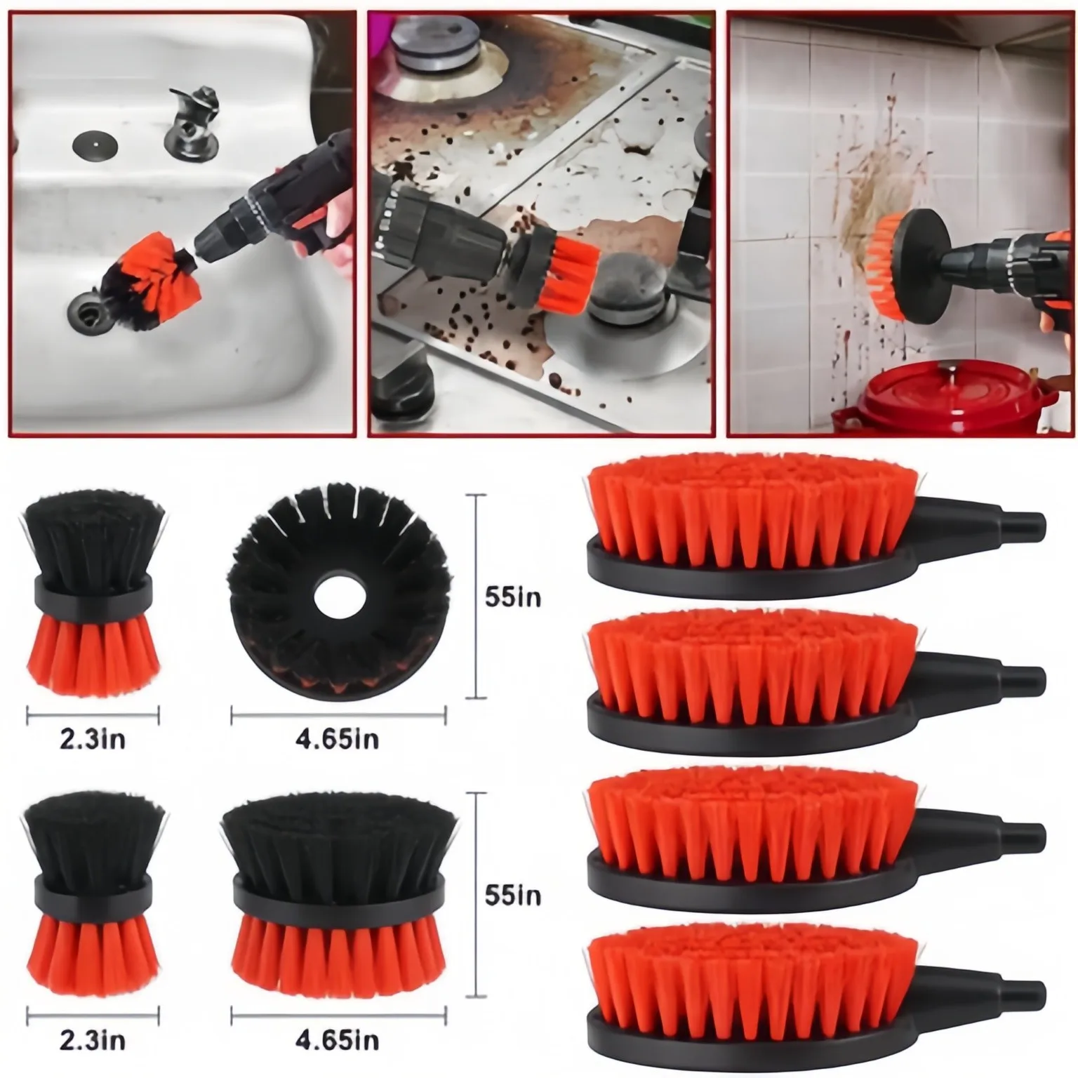 Electric Drill Brush Attachment Set With Extension Rod Multi Purpose Cleaner For Car Rim Grout Tub Shower Auto Care Accessories