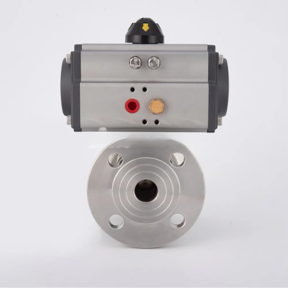 Sanitary grade, three-piece, pneumatic flanged ball valve 304 material