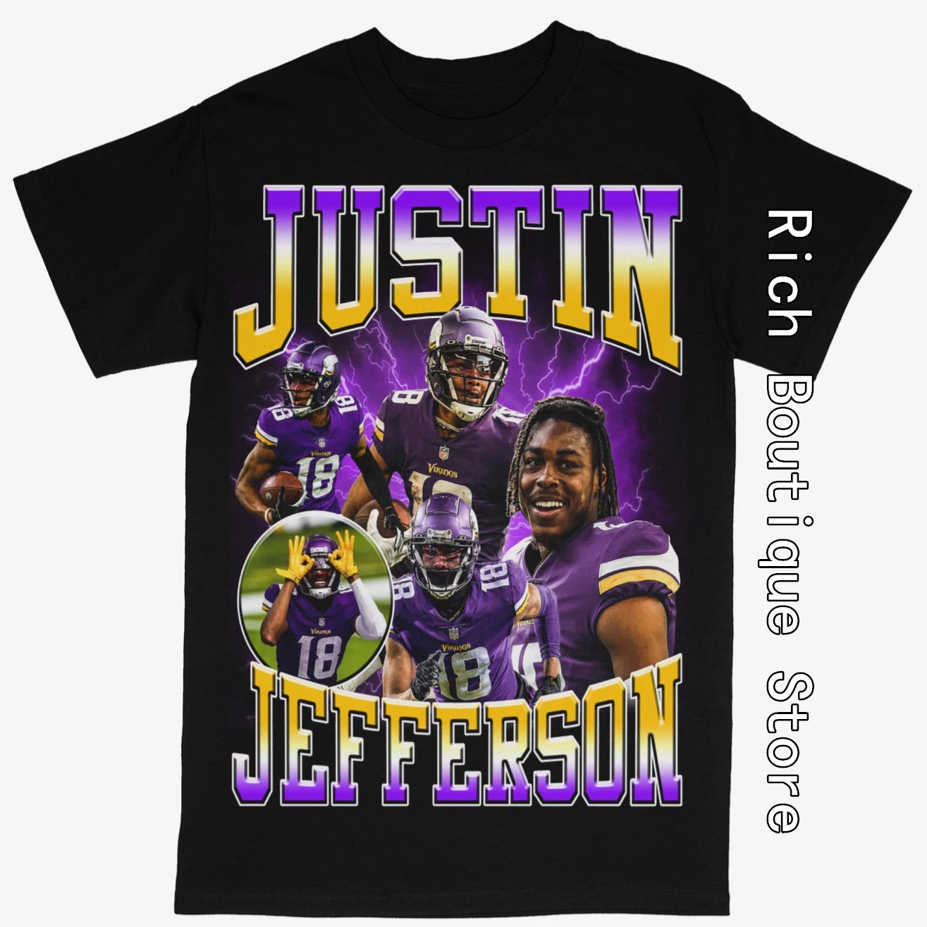 Justin Jefferson Basketball Player Graphic T-Shirt Men Women Summer Cotton Tops Tees Retro Clothing Daily High Street Outfit