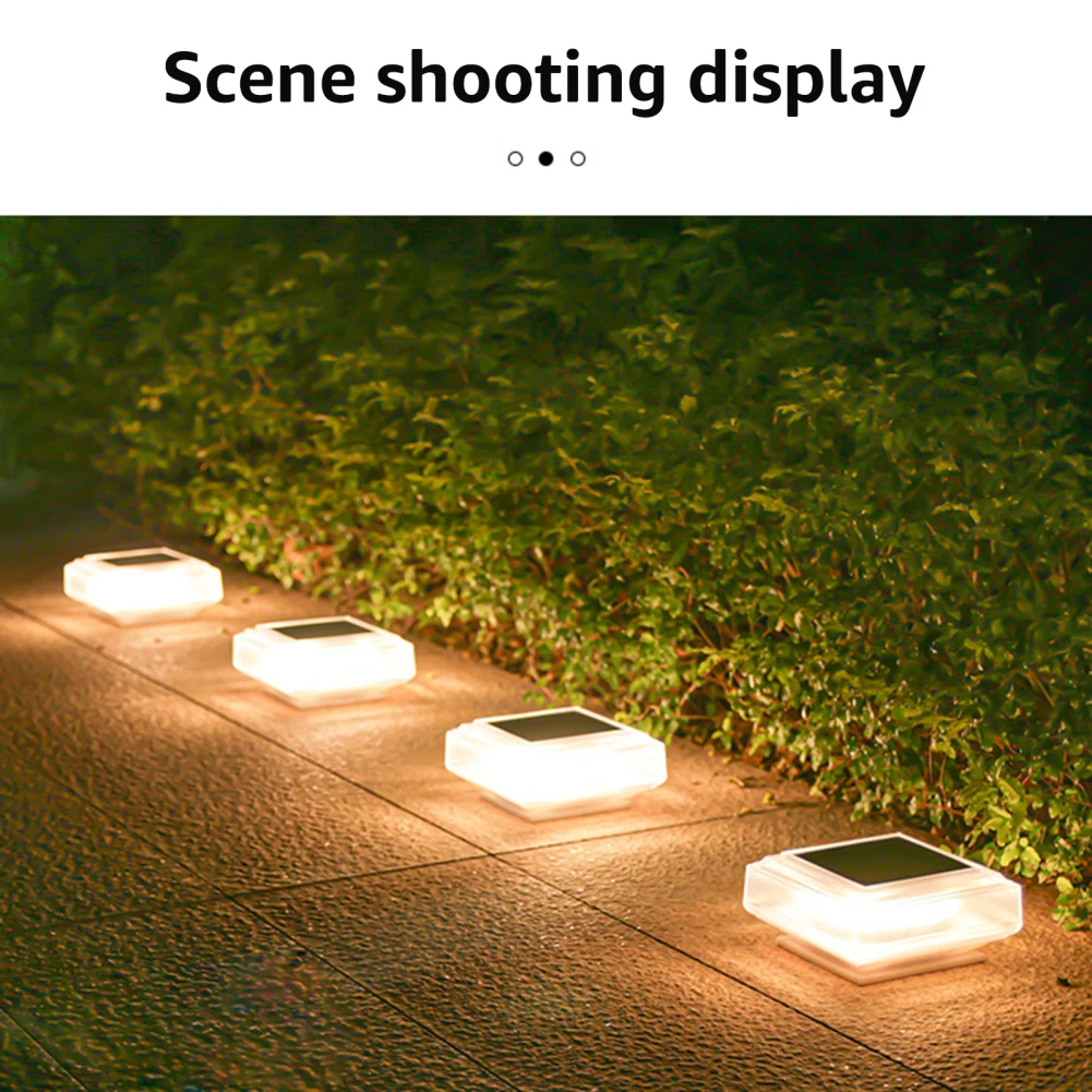 Solar Post Lights With Clear Lampshade 2 Light Modes IP65 Waterproof Warm Light Square Street Lamp For Deck Patio Garden