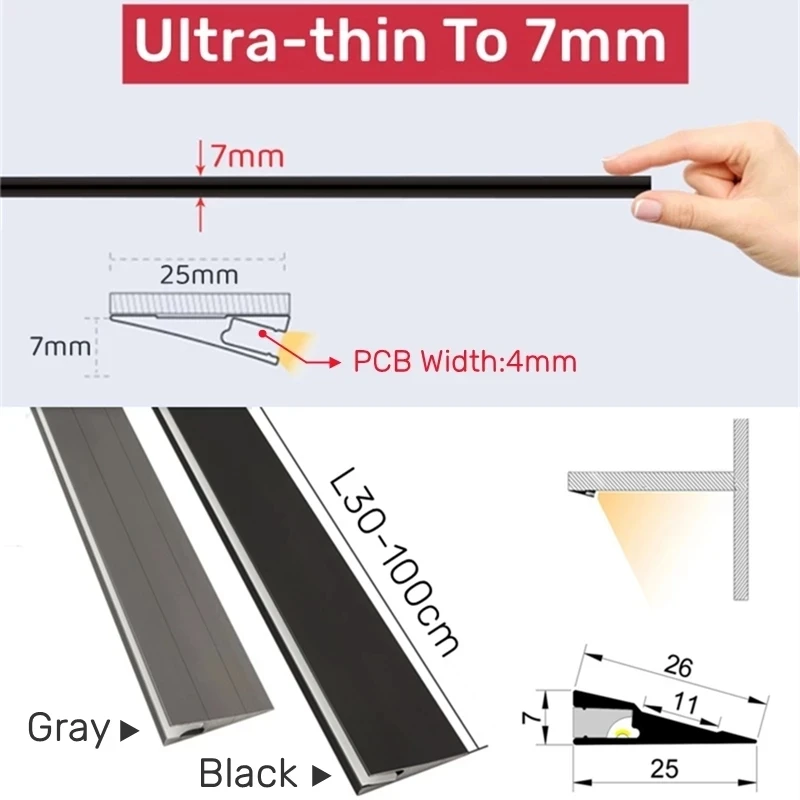 1-10Pcs/lot 0.4/0.5/0.8/1M Ultra-Thin Led Strip Aluminum Profile for Wardrobe Display Cupboard Cabinet 5050 3528 5630 Bar Lights