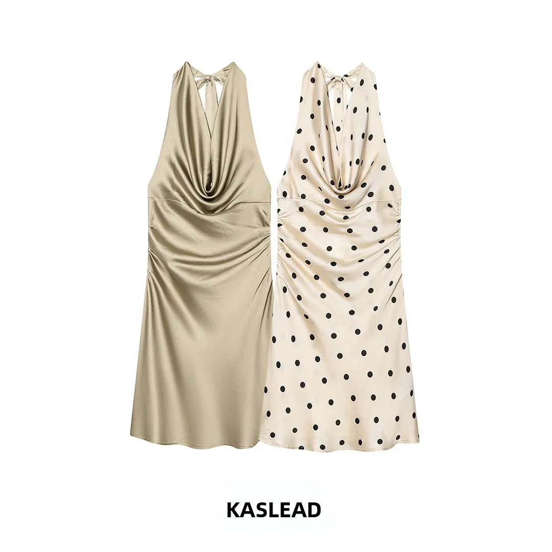 

Женское атласное платье KASLEAD с вырезом на шее и открытой спиной, приталенное, модное, для города, в стиле феи