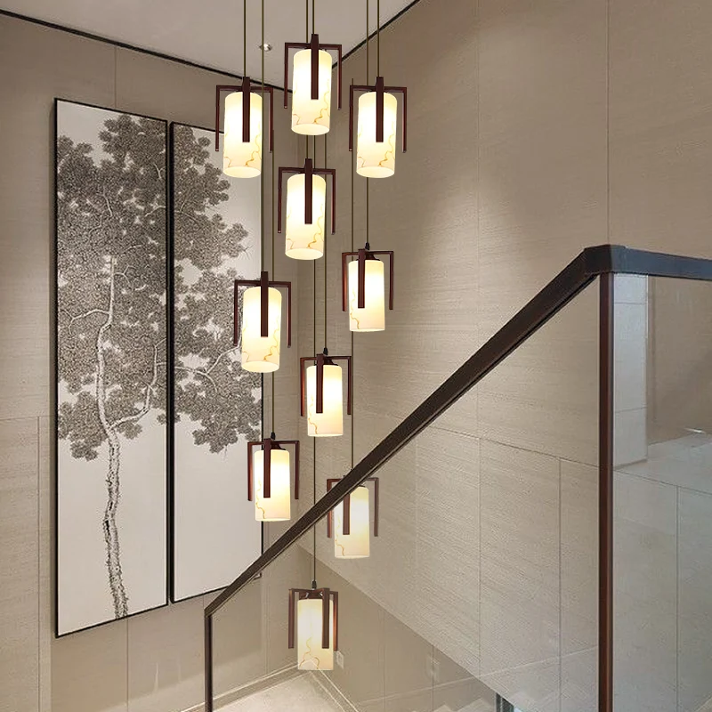 

Modern Duplex Imitation Marble LED Long Pendant Light for Interior Decoration Villa Living Room Lighting Fixtures