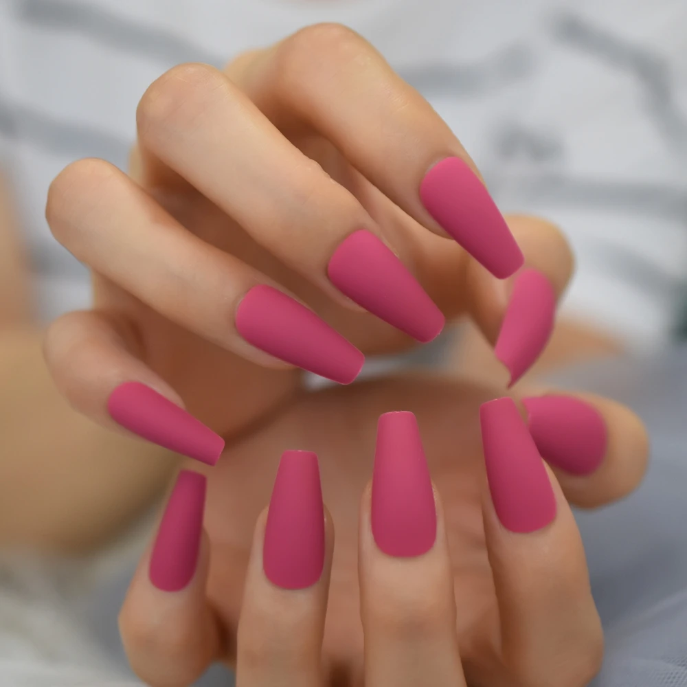 Ruber Matte Nude Fake Nails Coffin Yellow Rose Pink Green Ballerina Press On Fingernails Long Art Tips Full Set 24