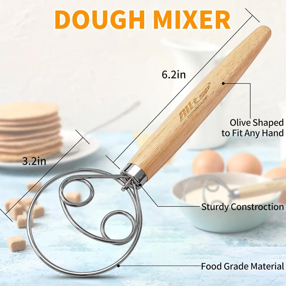 Best Sellers Stainless Steel Dough Whisk Hand Mixer Utensil with Dough Hook Sourdough Stirring Stick Perfect Bread Making Tool Hot Sale