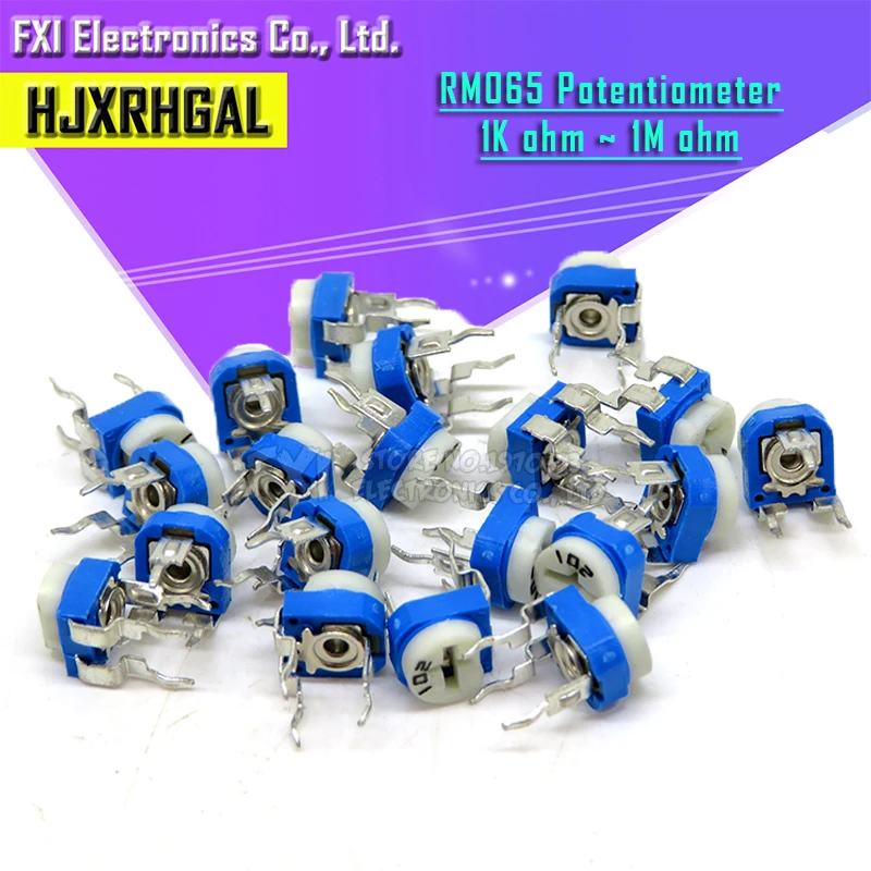 20pcs RM065 RM-065 100 200 500 1K 2K 5K 10K 20K 50K 100K 200K 500K 1M ohm Trimpot Trimmer Potentiometer variable resistor