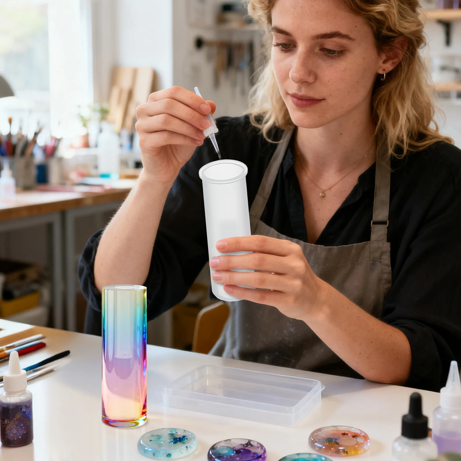 

DIY форма для эпоксидной вазы в форме цилиндра, силиконовая форма для цветочной композиции, горшок, настольный органайзер, держатель, ремесло из смолы