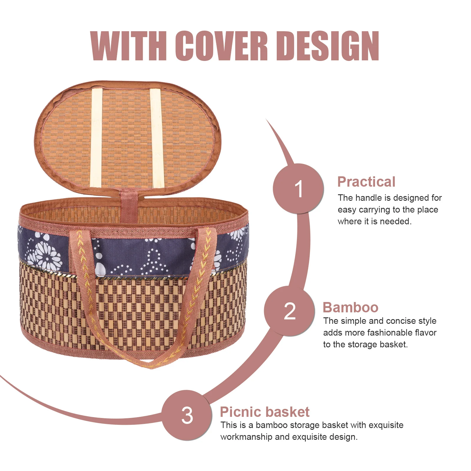 

Bamboo Woven Handheld Picnic Basket Eco-Friendly Storage for Fruits Vegetables Snacks Eggs Crabs Mooncake Gift Outdoor