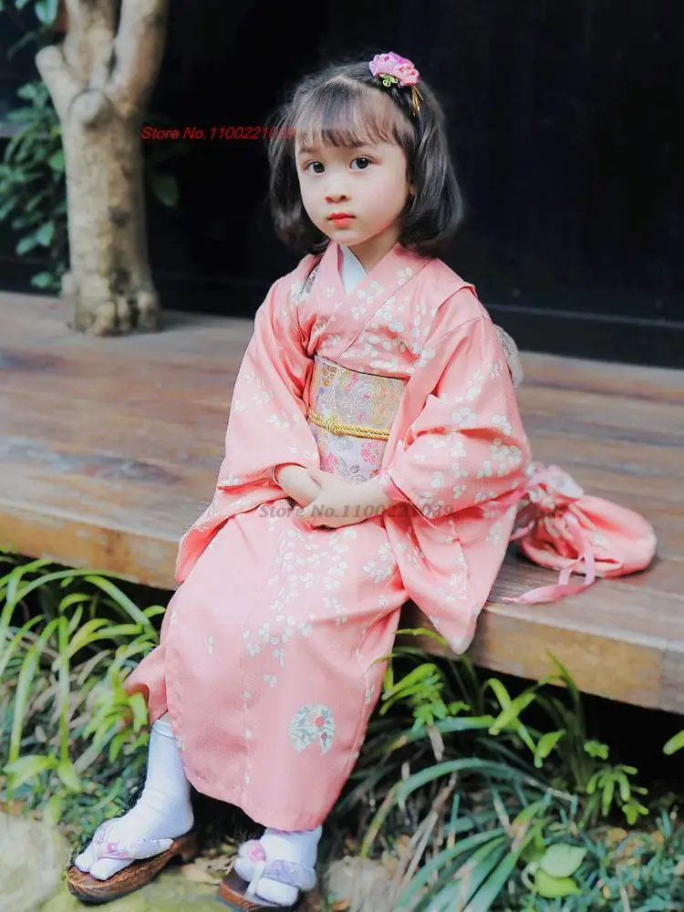 2024 children japanese kimono robe national flower print dress traditional yukata haori girl photography dress vintage kimono