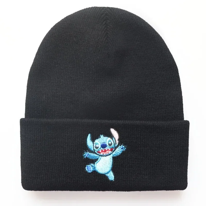 Disney Stitch Embroidery Knitted Cap Beanies for Men Women Student Autumn Winter Warm Cold-proof Wool Cap Skullies Hat Gift