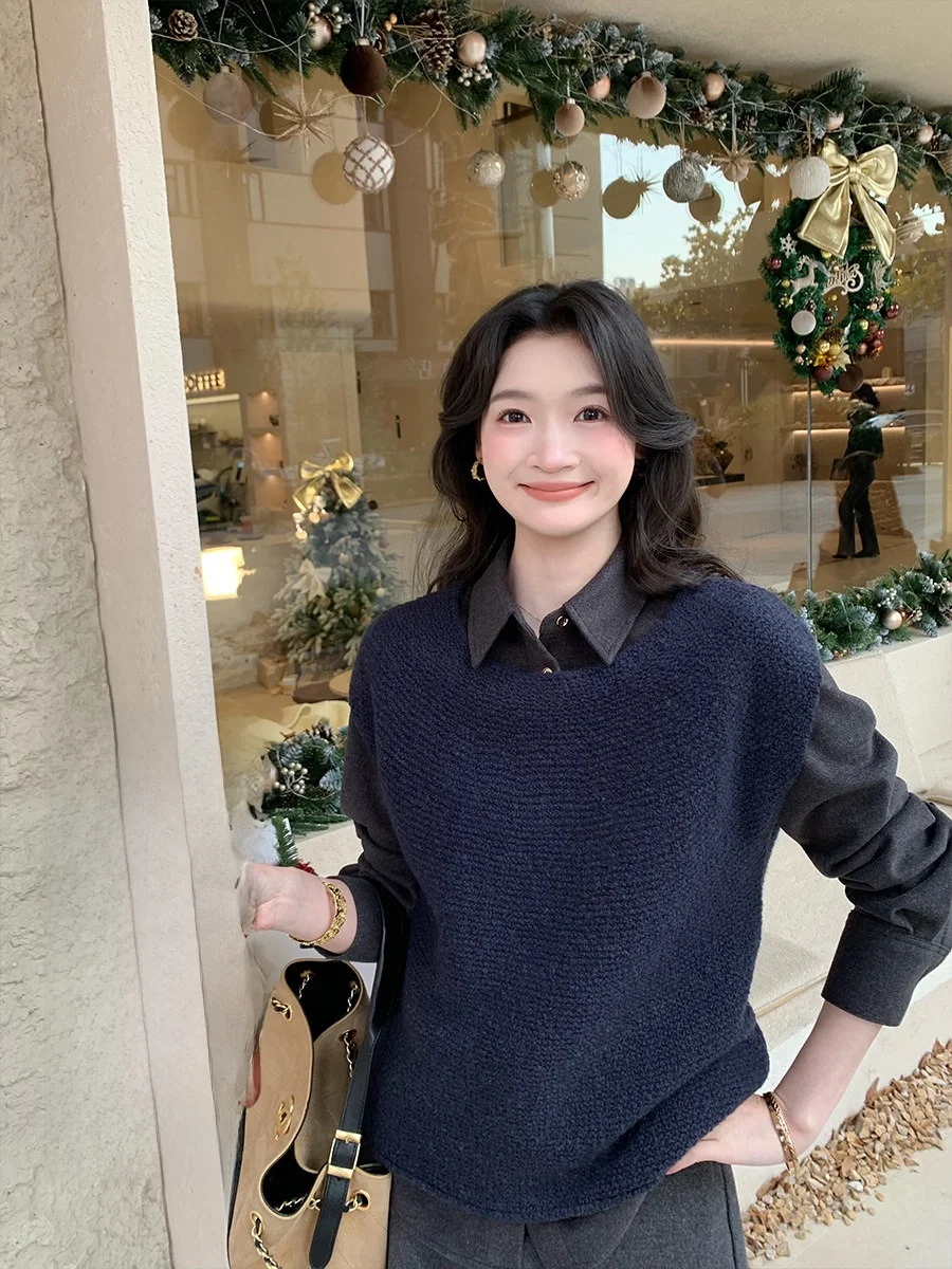 

Korean Style round Neck Knitted Vest Folelse Soul Mate Casual Layering Women's Top Soft Wool Blend Comfortable Daily Wear