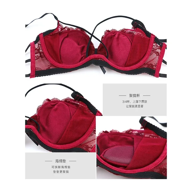 Elegant Lace Half Cup Bra Set, Ultra Thin Demi Balconette Bralette, Sensual Underwear for Women, Seductive See Through Design AB