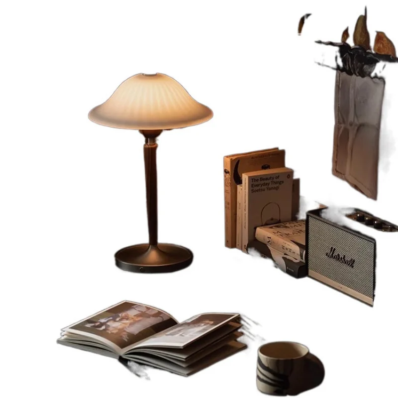 -Border Small Round Table Lamp Retro Rechargeable Table Lamp Glass Atmosphere Bedside Bedroom