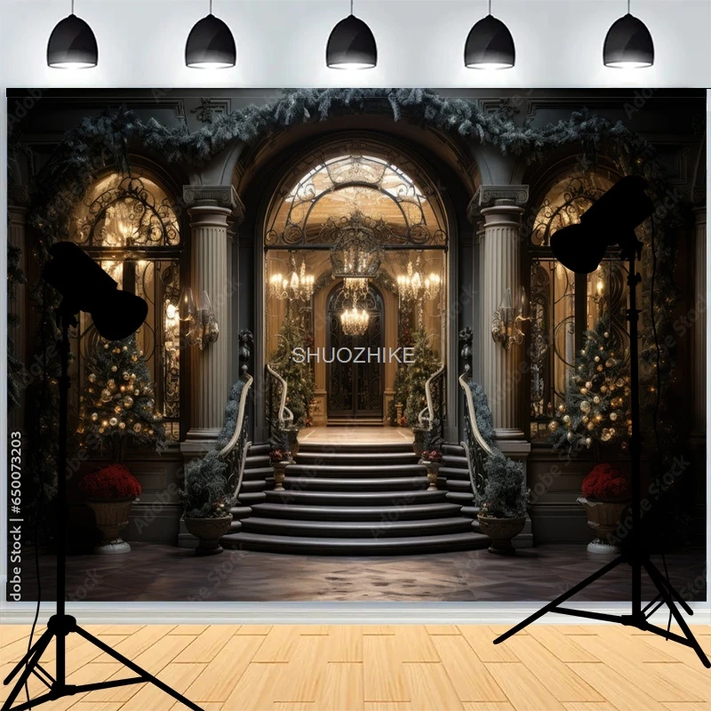 يوم عيد الميلاد Wreach ندفة الثلج خلفيات للتصوير الفوتوغرافي الباب الأمامي شتاء السنة الجديدة كوخ غرفة المعيشة الديكور خلفية DD-01