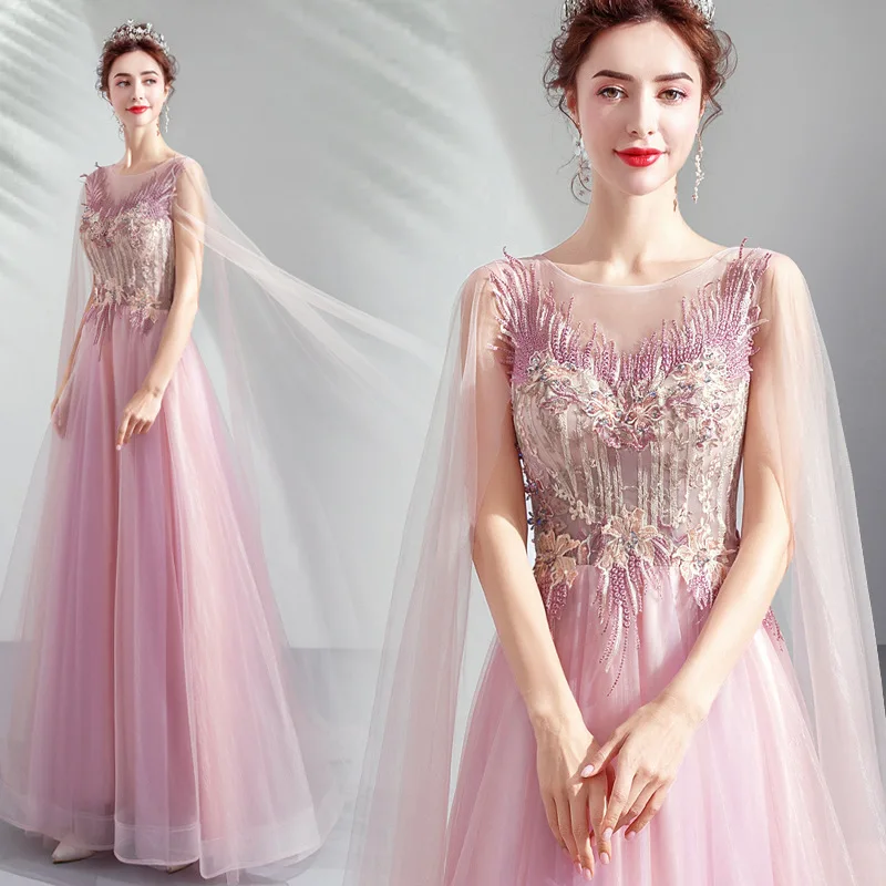 

Pink Bridal Toast Clothing Solo Performance Chorus Vocal Art Exam Performance Walk Show Wedding Dress Evening Dress 2024