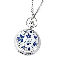 Coppia modelli Classic Fashion Retro quarzo piccolo argento Lotus Blue Flower orologio da tasca