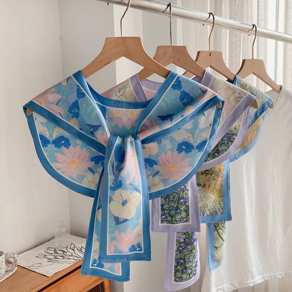 Female Printed Silk Shawl Accessories Fashion Versatile Elegant Small Shawl Scarf Korean Style Silk Scarf