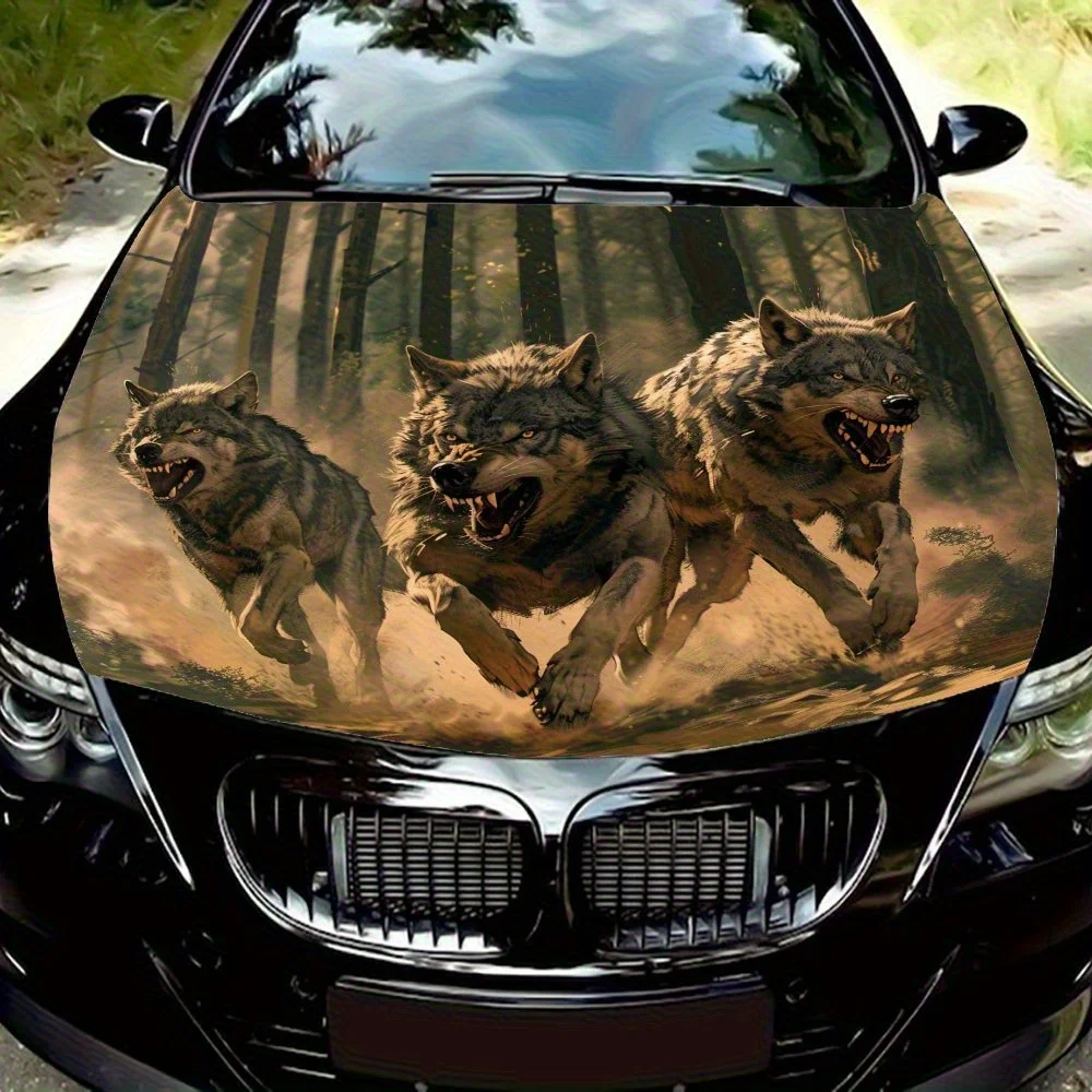 

Running Wolves Car Vinyl Wraps, Engine Hood Decal Sticker, Splash-Resistant, Easy Removal, Durable Personalized Car Accessories,