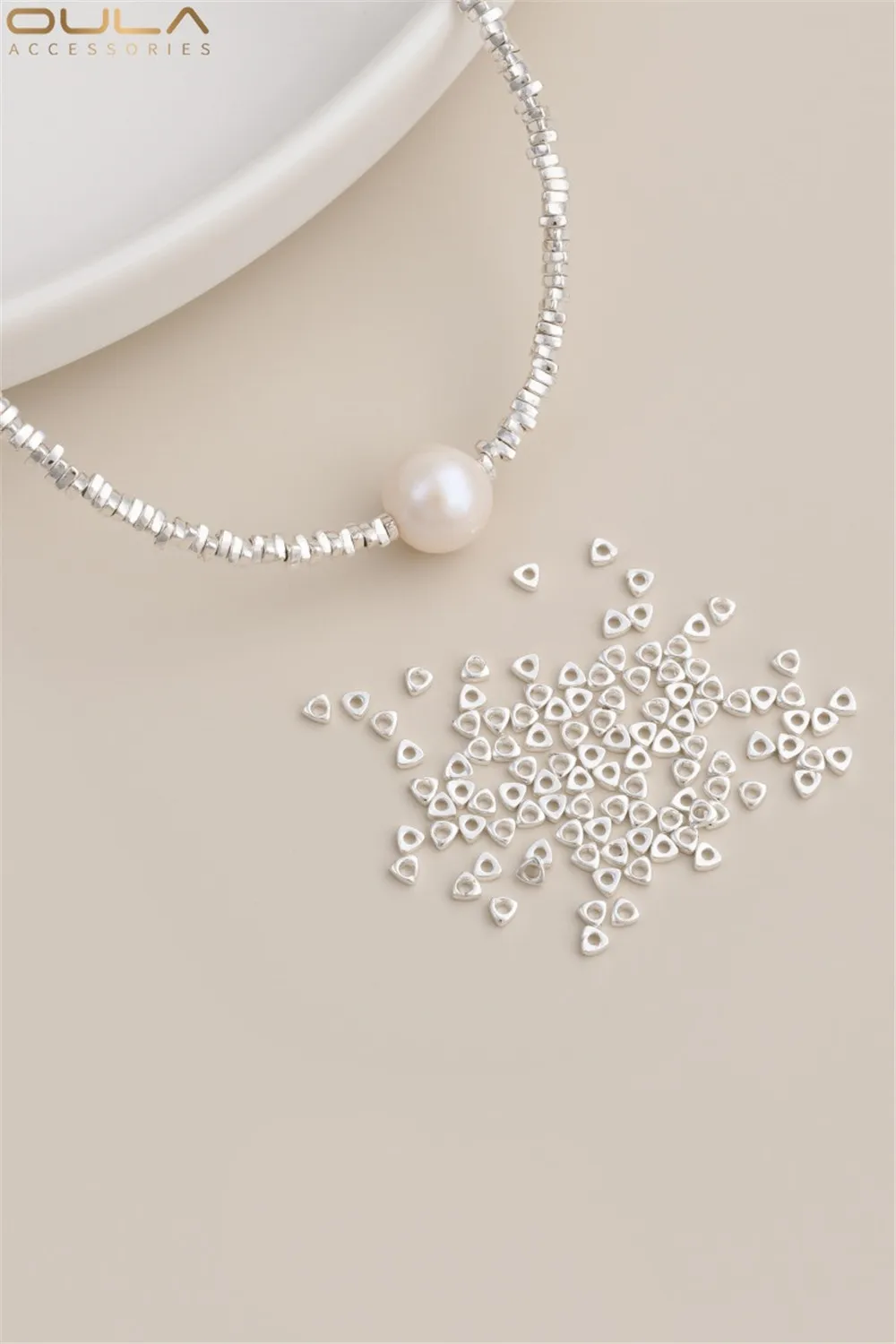 

14K Silver Gold-plated 2mm Thick Silver Triangular Broken Gold Beads Silver Beads Loose Beads Handcrafted Bracelet with Beads