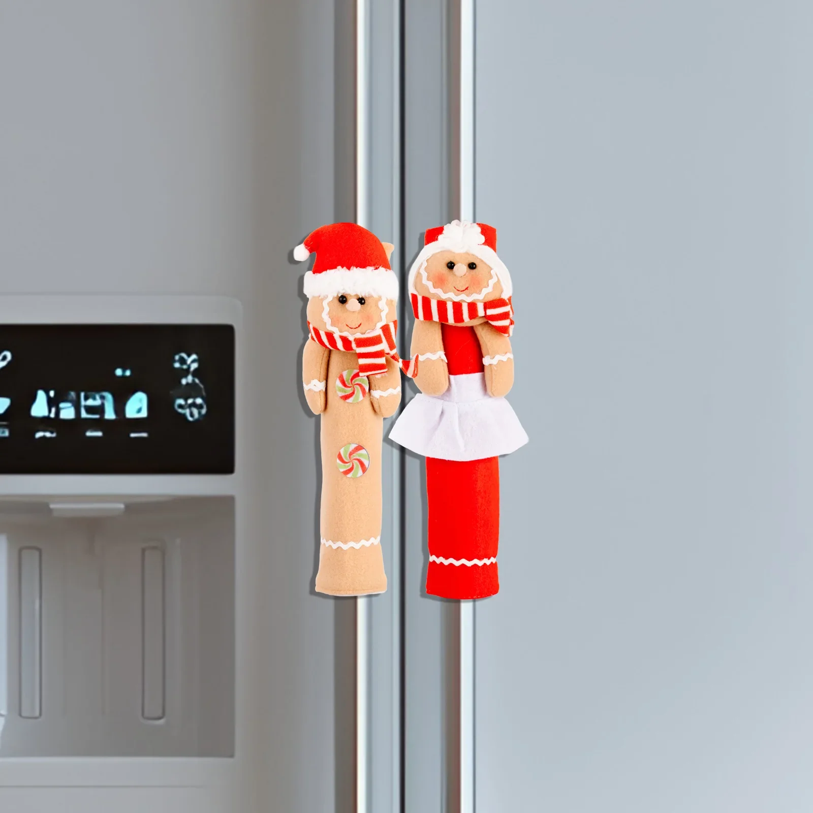 새로운 크리스마스 장식 만화 귀여운 진저브레드맨 냉장고 손잡이 장갑 전자레인지 오븐 도어 손잡이 보호 커버