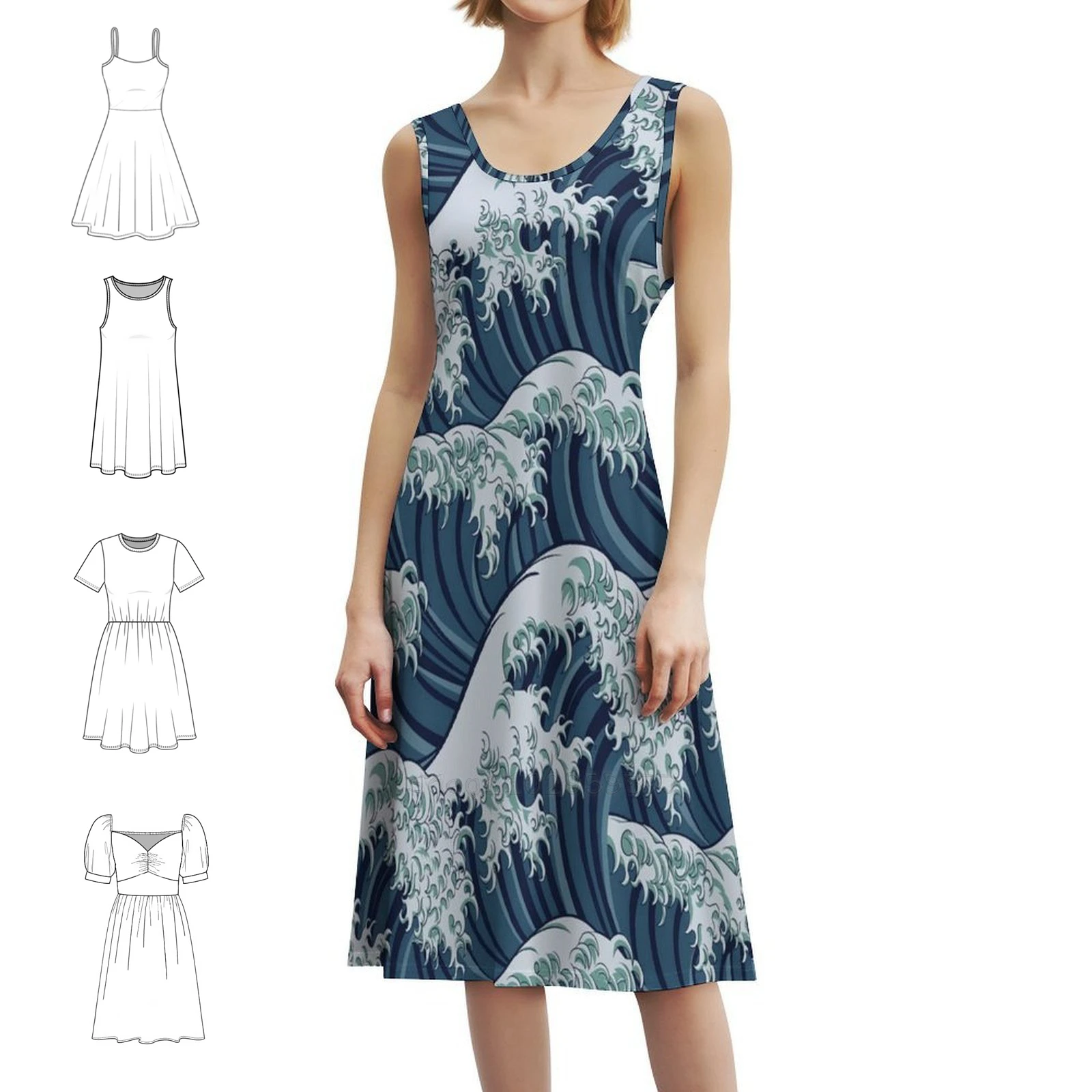 فستان ياباني بنمط موجة رائعة بتصميم بوهو أنيق أنيق لحفلات الزفاف على الشاطئ ياباني ياباني موجة عظيمة للمحيط