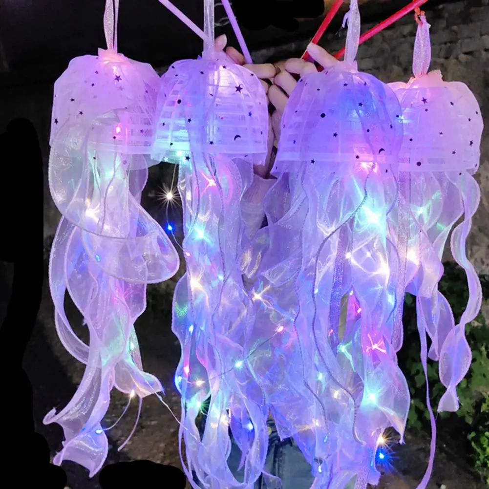 50cm Jellyfish Lamp Elegant Gauze Colorful Jellyfish Party Hanging Lantern Decor Hanging Jellyfish Lantern Glowing Jellyfish