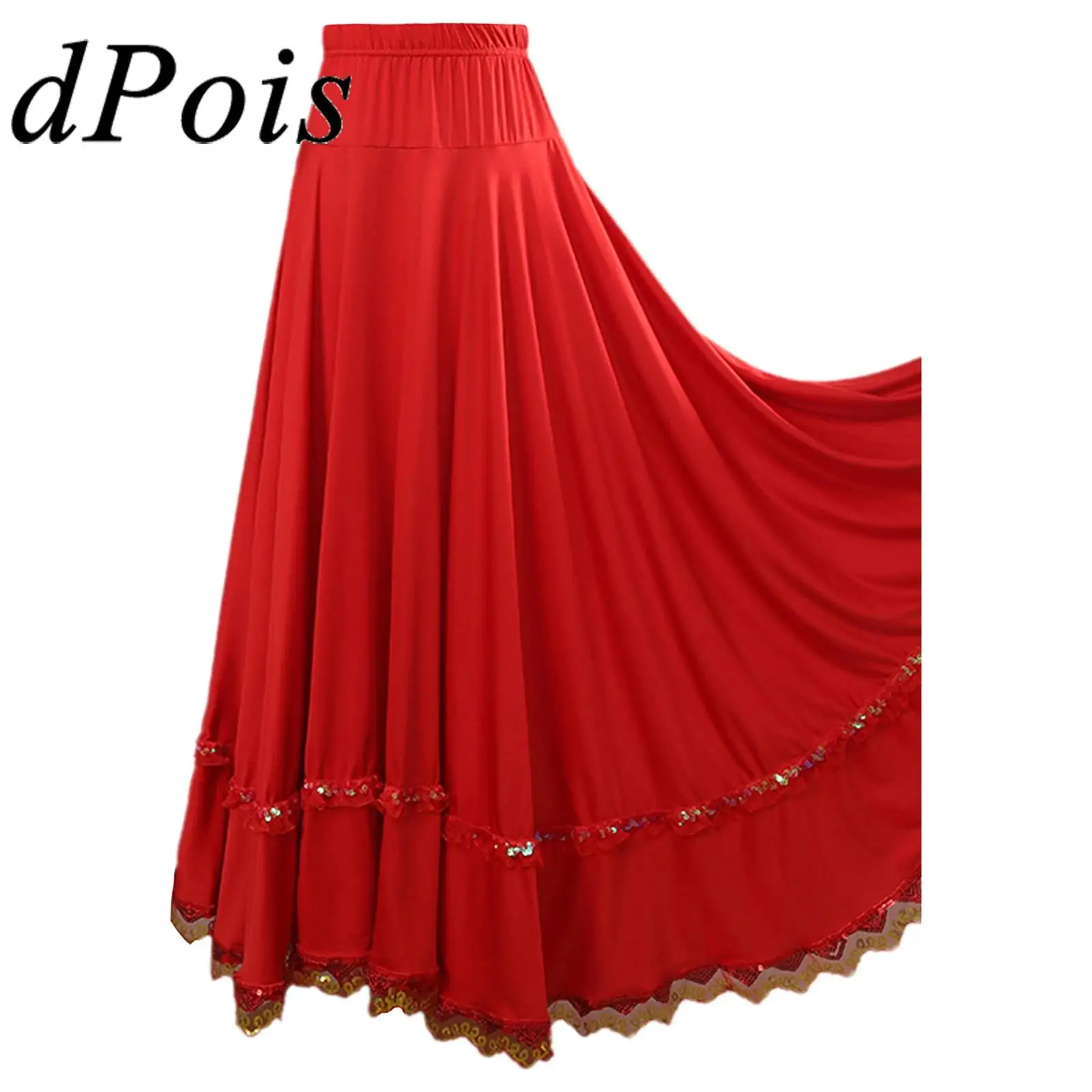 Saias Maxi Fluidas Femininas Estilo Espanhol, Trajes de Flamenco, Fantasias de Dança Lírica, Trajes de Dança de Salão, Fantasias de Performance de Dança Clássica Étnica