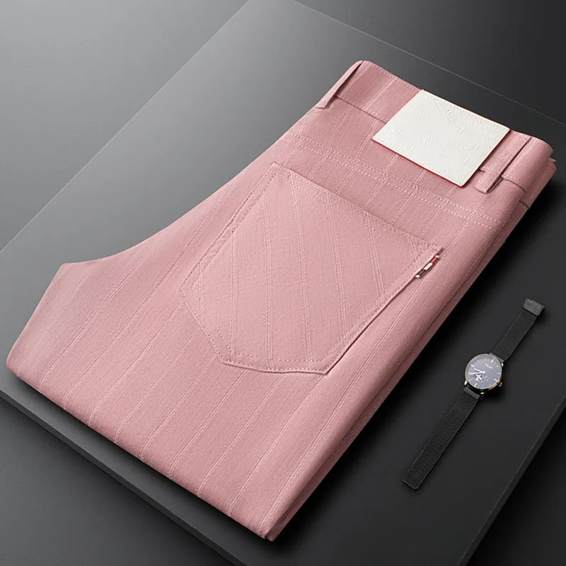 Fashion pink car stitch strip casual business pants men summer thin men trend handsome men's pants
