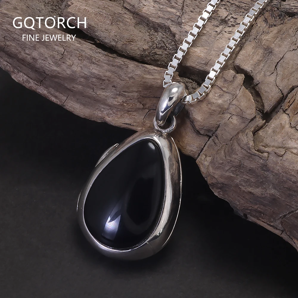 

Стерлингового Серебра 925, черный оникс, открывающаяся подвеска в виде капли воды, ожерелье для женщин, медальон в рамке, подвески, винтажные модные украшения