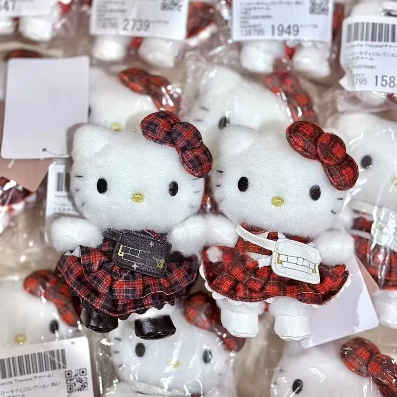 산리오 크리스마스 타탄 스커트 헬로키티 봉제 인형 키체인 귀여운 만화 체크무늬 키티 봉제 인형 펜던트 크리스마스 선물