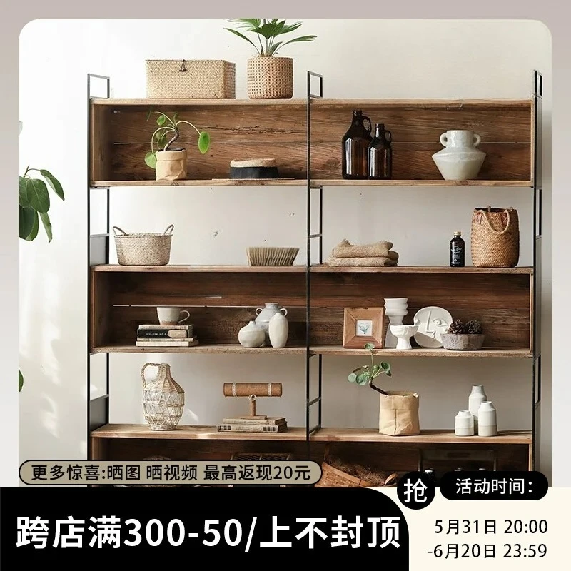 Nordic Antique Style Wrought Iron Bookcase Floor Industrial Style Display Stand