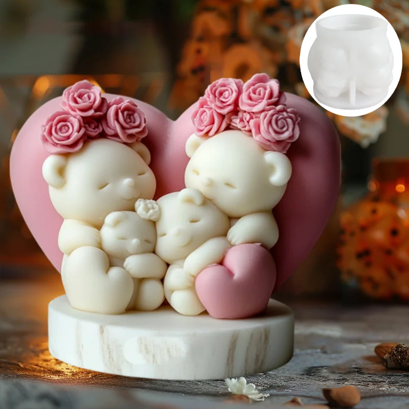Rose Bär Aromatherapie Kerze Silikon Form DIY Valentinstag Familie Liebe Bär Rose Kreative Kerze Silikon Form Harz Gips