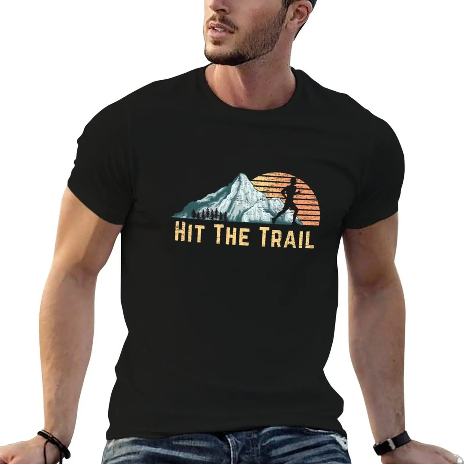 Hit The Trail Vintage Mountain Runner Retro Trail Running T-Shirt Blouse vintage clothes for a boy oversized t shirts for men