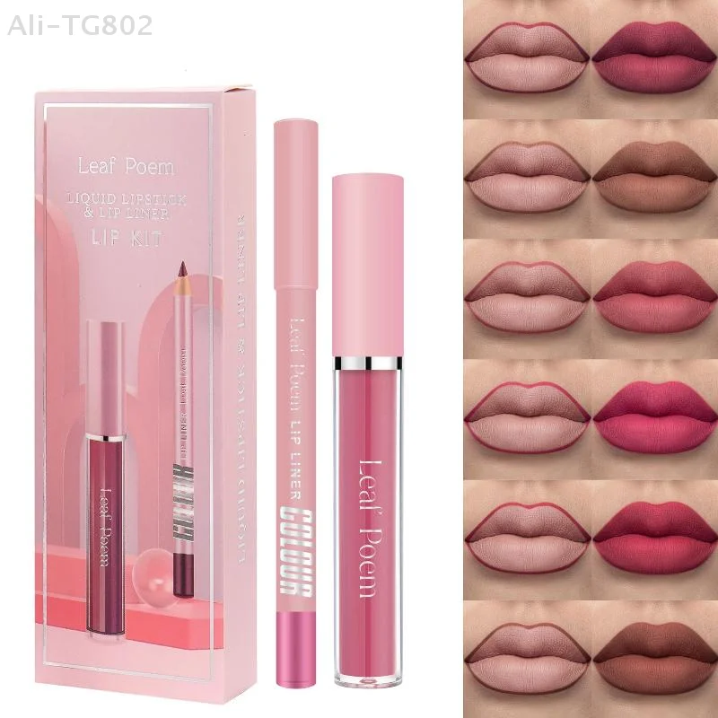 1 セット 2-in-1 マットリップメイクアップキット リップライナーペン付き 12 色 防水 長持ちする万能ギフト 完璧なメイクアップに最適