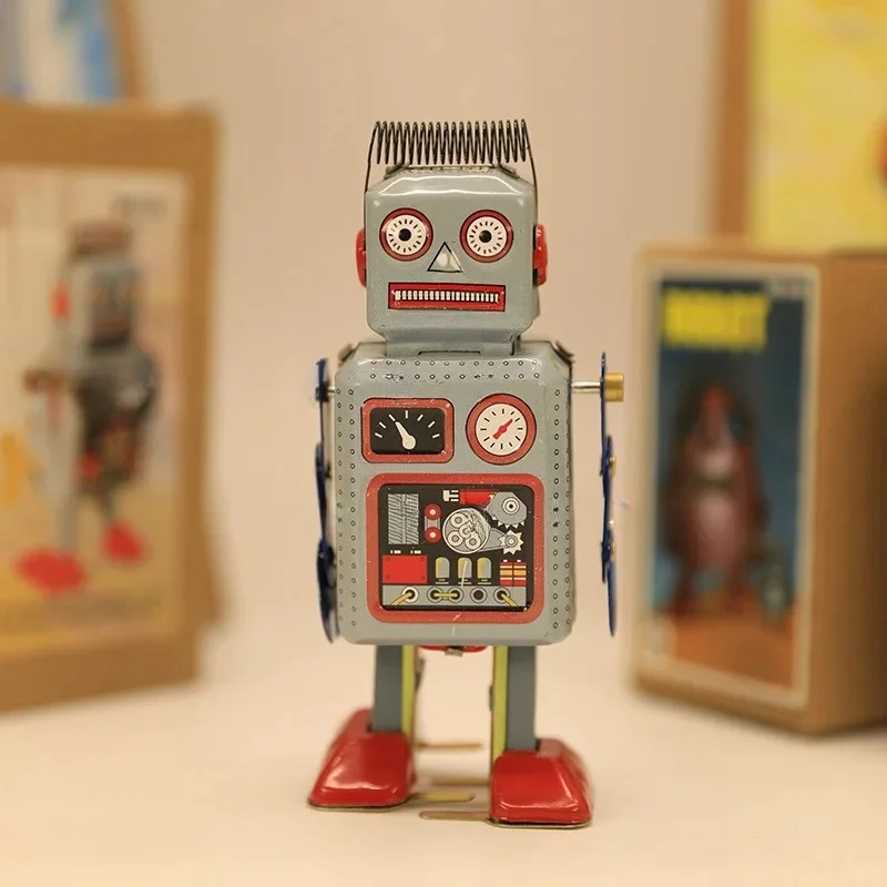 Zegarkowa zabawka żelazny robot Retro i nostalgiczna kolekcja zabawek dekoracja ornamnet figurka figurkaodel prezenty urodzinowe na biurko