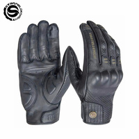SFK Black Motorcycle Riding Gloves Summer Breathable Real Goat Leather Wear-resisting PVC Hard Shell Protection Touch Screen